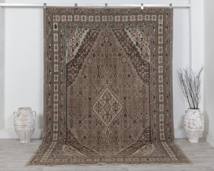 Brown Turkish Oushak Rug 6' 11" x 9' 10" Hand-Knotted