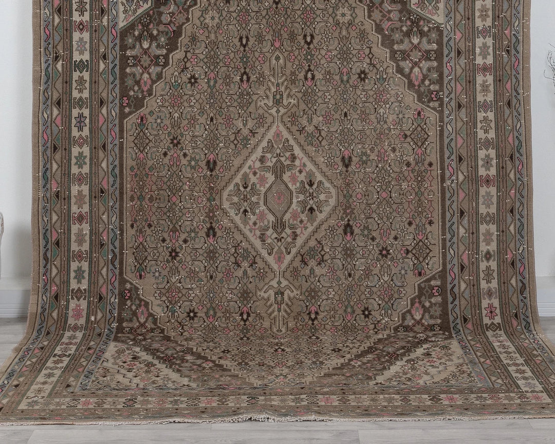 Brown Turkish Oushak Rug 6' 11" x 9' 10" Hand-Knotted detail
