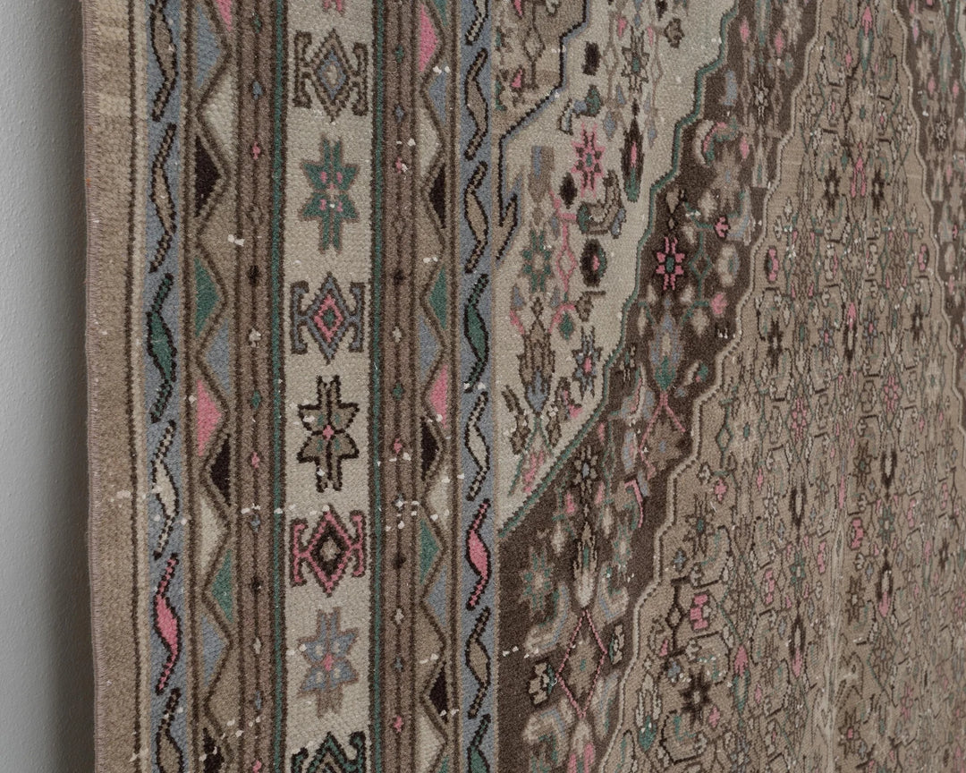 Brown Turkish Oushak Rug 6' 11" x 9' 10" Hand-Knotted close-up