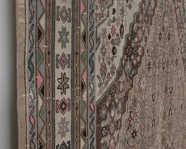 Brown Turkish Oushak Rug 6' 11" x 9' 10" Hand-Knotted close-up