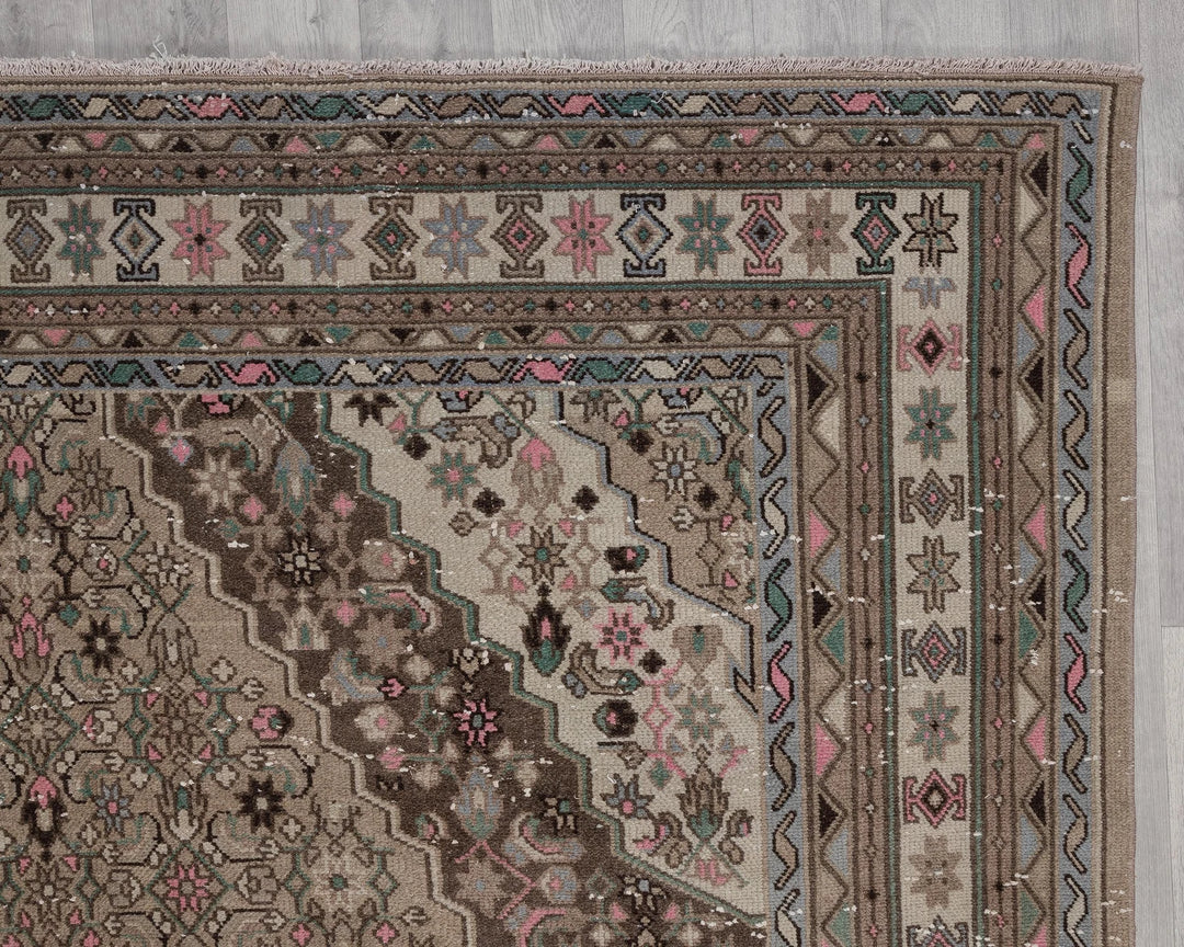 Brown Turkish Oushak Rug 6' 11" x 9' 10" Hand-Knotted pattern