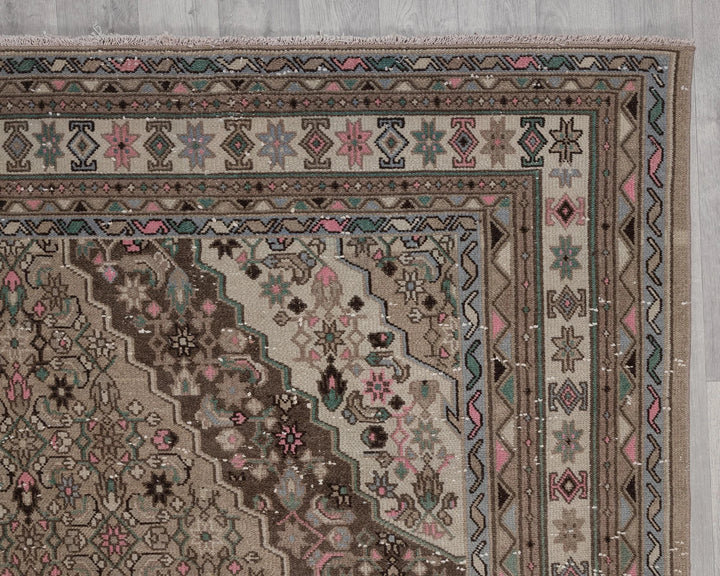 Brown Turkish Oushak Rug 6' 11" x 9' 10" Hand-Knotted pattern