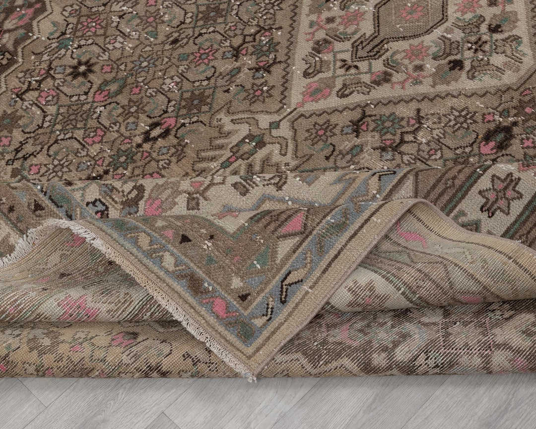 Brown Turkish Oushak Rug 6' 11" x 9' 10" Hand-Knotted field