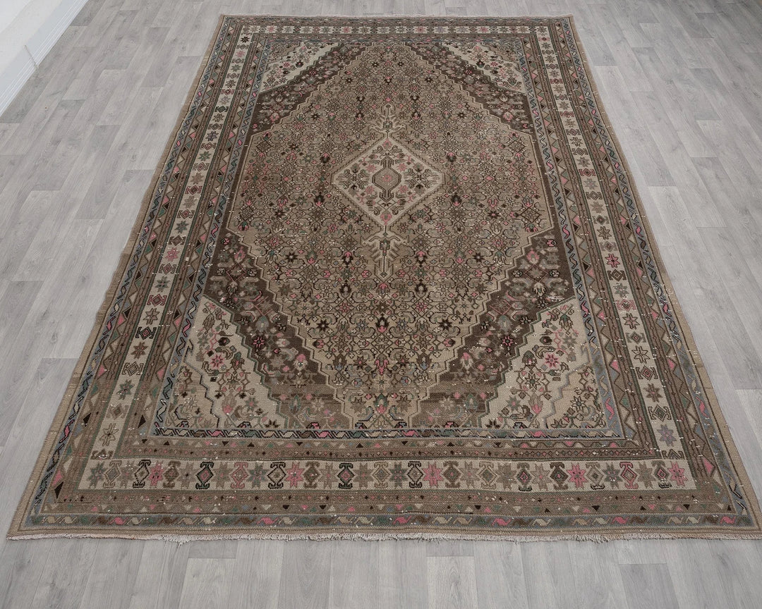Brown Turkish Oushak Rug 6' 11" x 9' 10" Hand-Knotted reverse