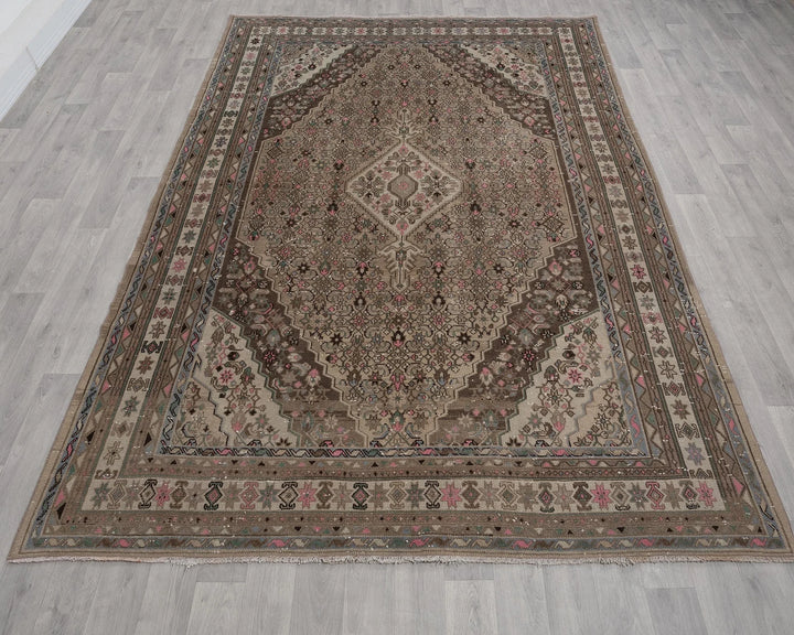 Brown Turkish Oushak Rug 6' 11" x 9' 10" Hand-Knotted reverse