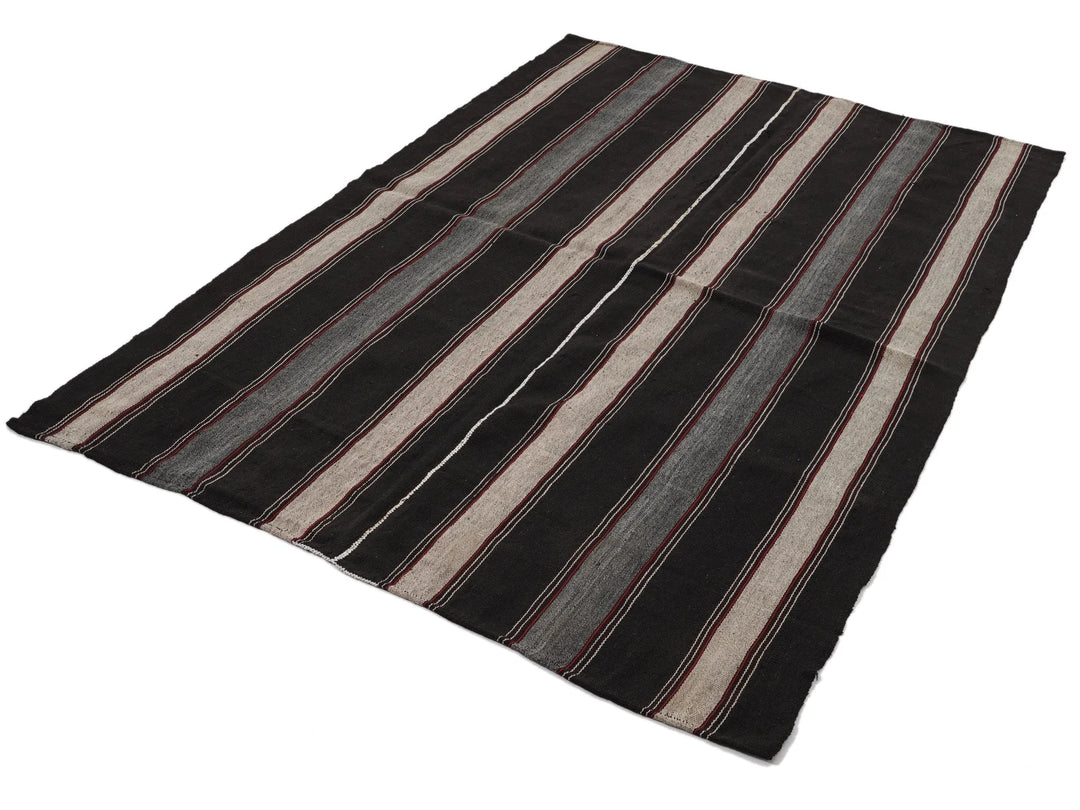 Brown Turkish Kilim Rug 5' 4" x 7' 5" Flat-Weave | No. VR80302