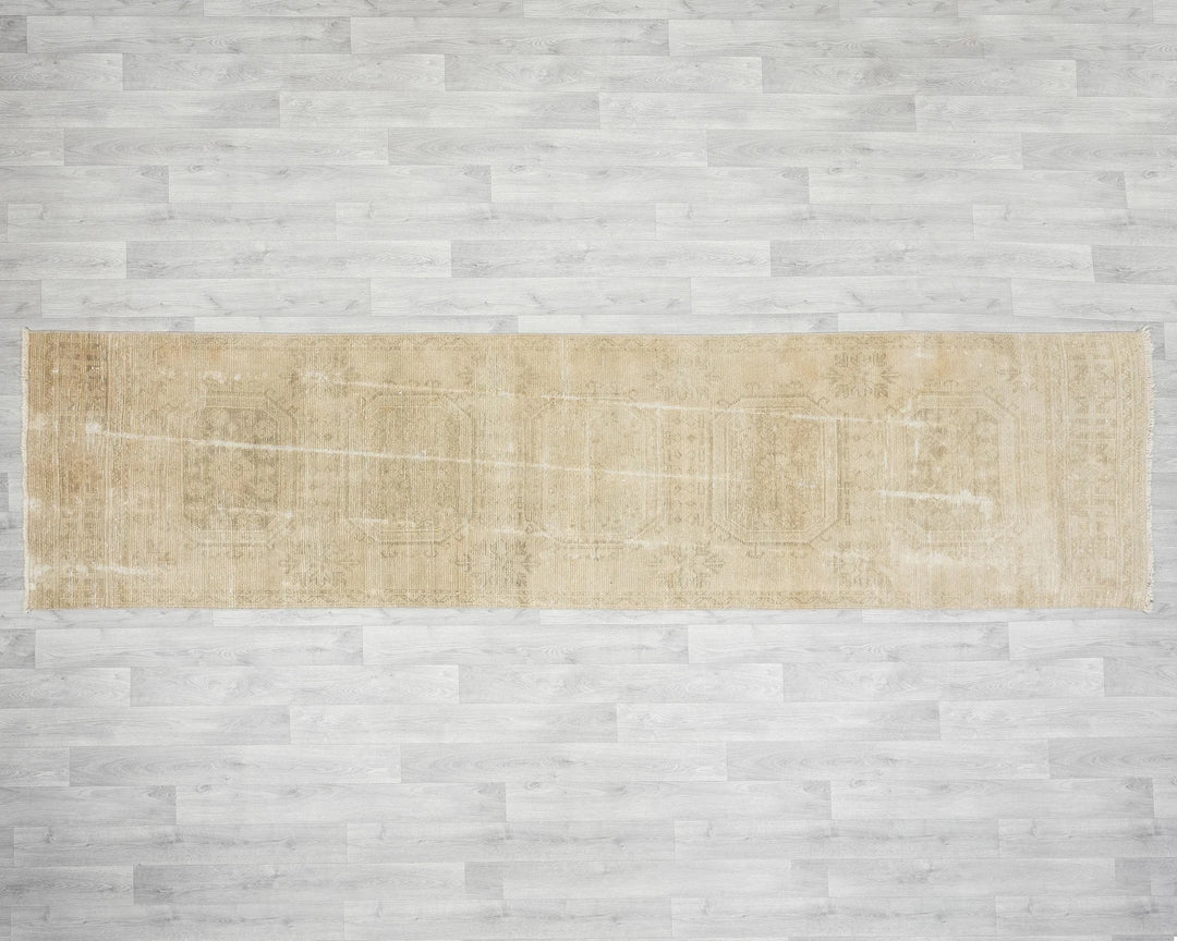 Beige Turkish Oushak Rug 3' x 11' 4" Hand-Knotted | No. VR80376