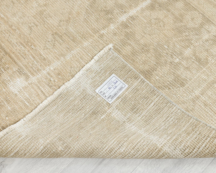 Beige Turkish Oushak Rug 3' x 11' 4" Hand-Knotted | No. VR80376