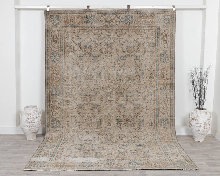 Beige Turkish Oushak Rug 6' 11" x 10' 1" Hand-Knotted | No. VR80530
