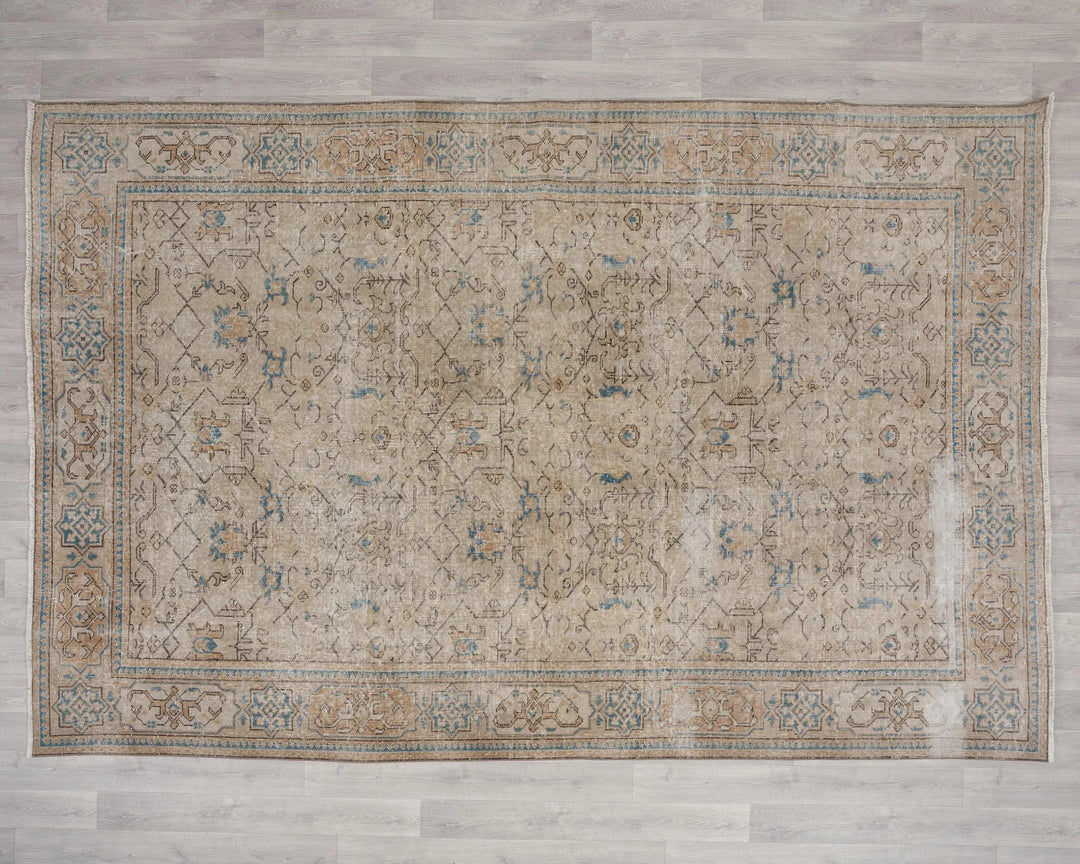 Beige Turkish Oushak Rug 6' 11" x 10' 1" Hand-Knotted | No. VR80530