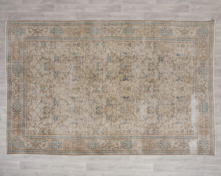 Beige Turkish Oushak Rug 6' 11" x 10' 1" Hand-Knotted | No. VR80530