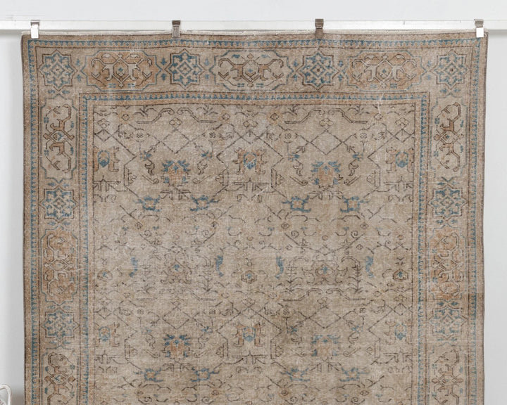 Beige Turkish Oushak Rug 6' 11" x 10' 1" Hand-Knotted | No. VR80530