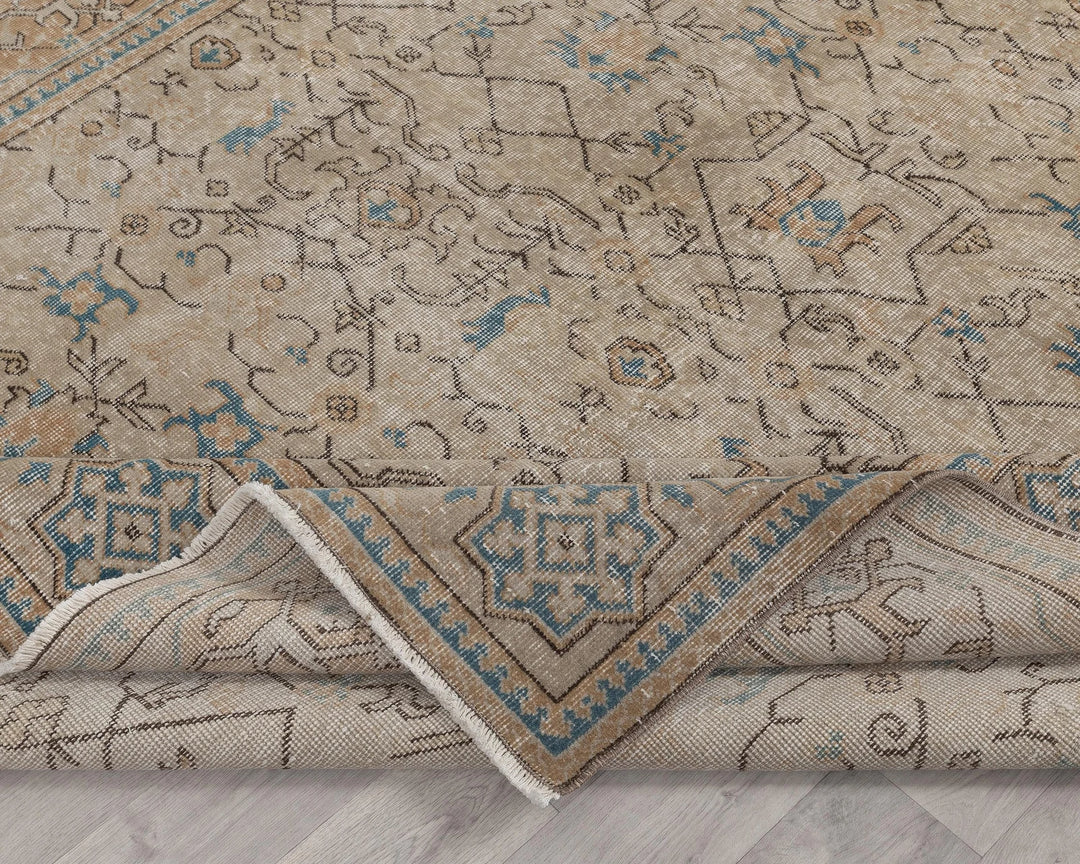 Beige Turkish Oushak Rug 6' 11" x 10' 1" Hand-Knotted | No. VR80530