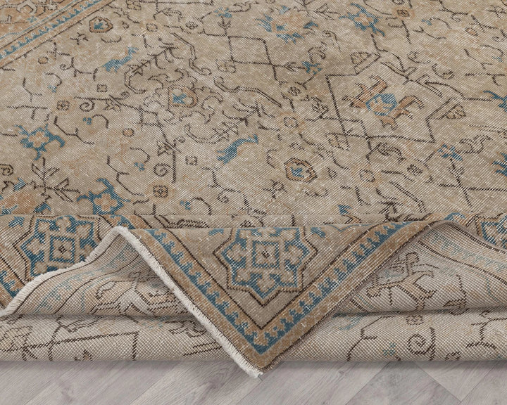 Beige Turkish Oushak Rug 6' 11" x 10' 1" Hand-Knotted | No. VR80530