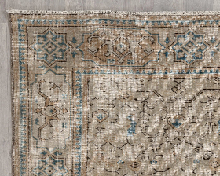 Beige Turkish Oushak Rug 6' 11" x 10' 1" Hand-Knotted | No. VR80530