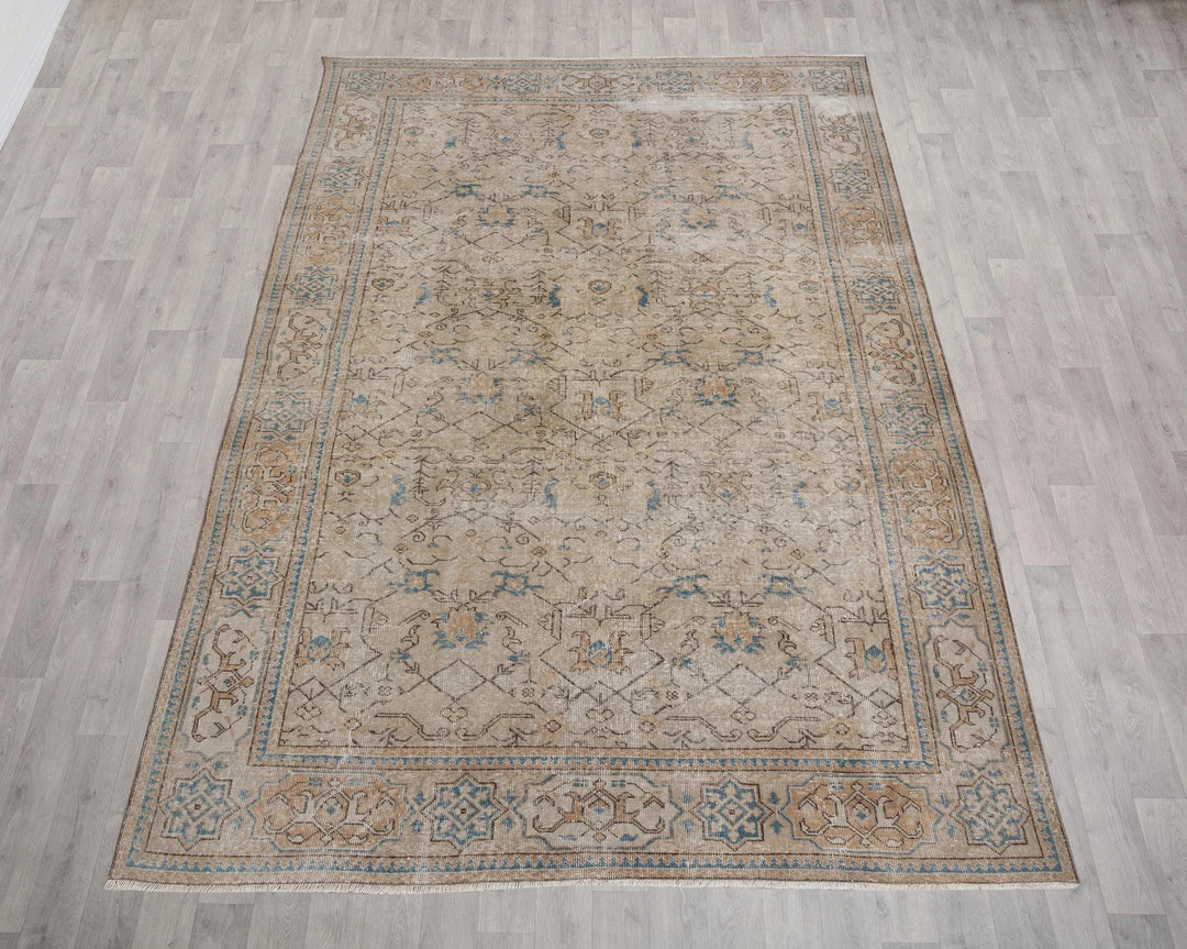 Beige Turkish Oushak Rug 6' 11" x 10' 1" Hand-Knotted | No. VR80530