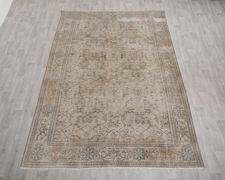 Beige Turkish Oushak Rug 6' 11" x 10' 1" Hand-Knotted | No. VR80530