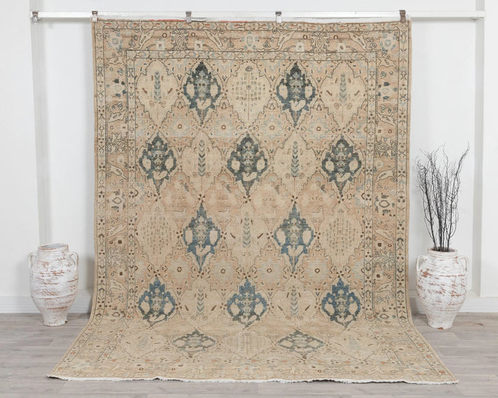 Beige Turkish Oushak Rug 7' 3" x 9' 10" Hand-Knotted | No. VR80640