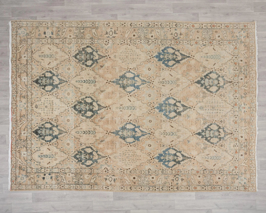 Beige Turkish Oushak Rug 7' 3" x 9' 10" Hand-Knotted | No. VR80640