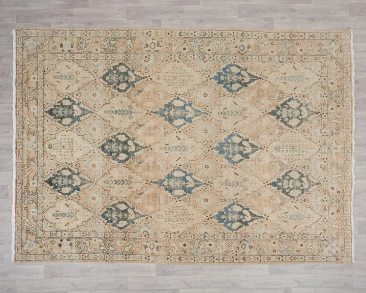 Beige Turkish Oushak Rug 7' 3" x 9' 10" Hand-Knotted | No. VR80640