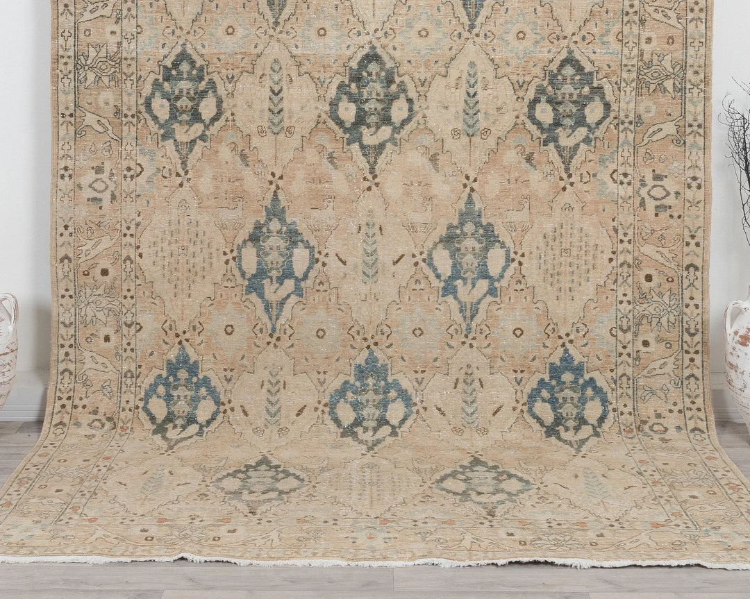 Beige Turkish Oushak Rug 7' 3" x 9' 10" Hand-Knotted | No. VR80640