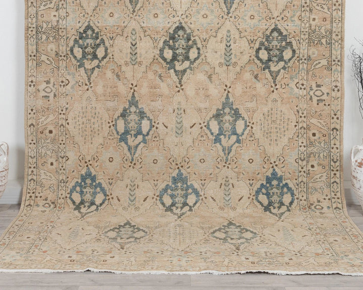 Beige Turkish Oushak Rug 7' 3" x 9' 10" Hand-Knotted | No. VR80640