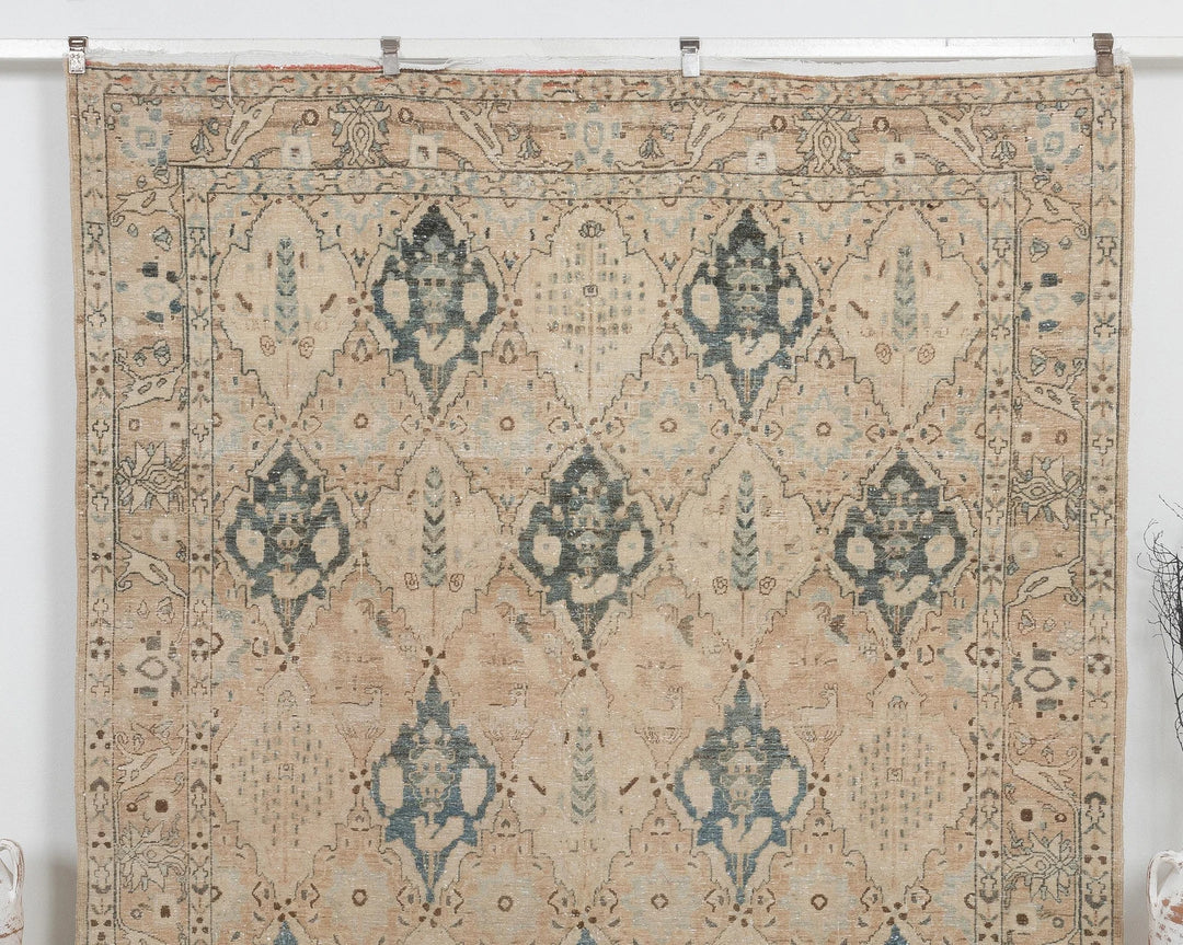 Beige Turkish Oushak Rug 7' 3" x 9' 10" Hand-Knotted | No. VR80640