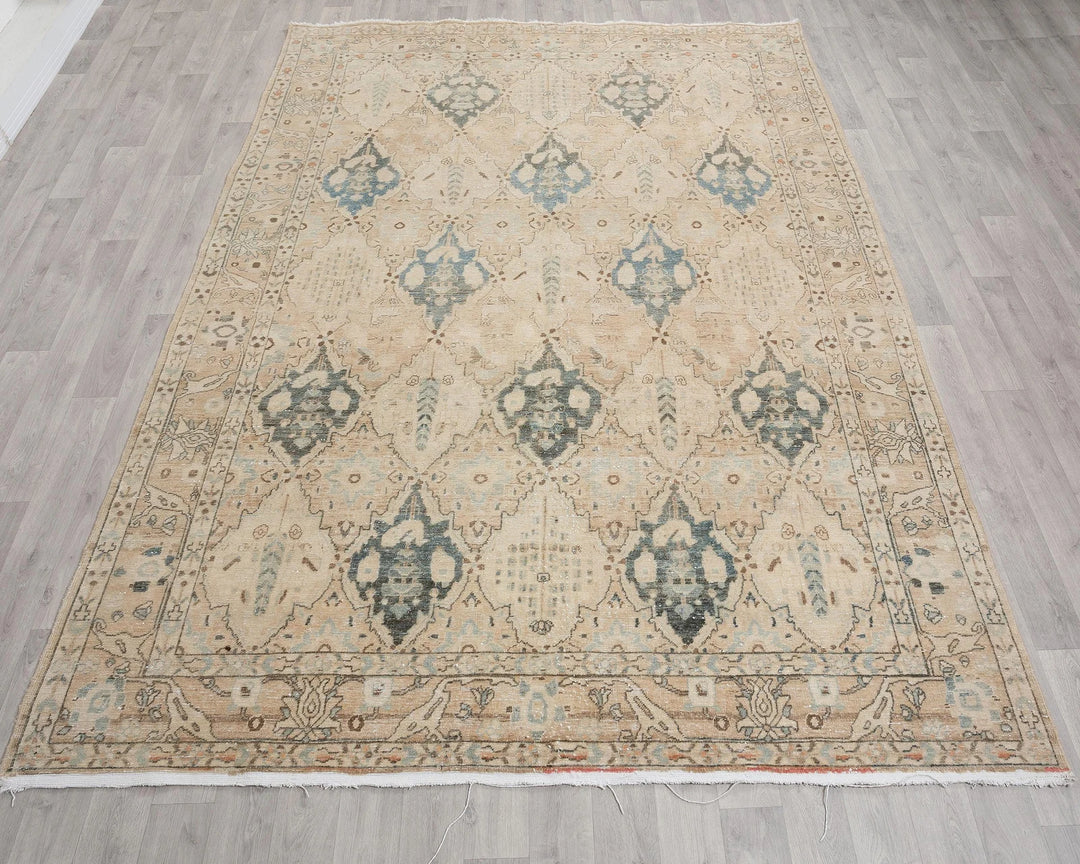 Beige Turkish Oushak Rug 7' 3" x 9' 10" Hand-Knotted | No. VR80640