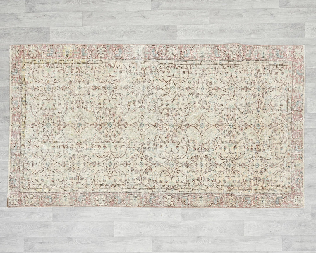 Beige Turkish Oushak Rug 9' 1" x 4' 5" Hand-Knotted | No. VR81054