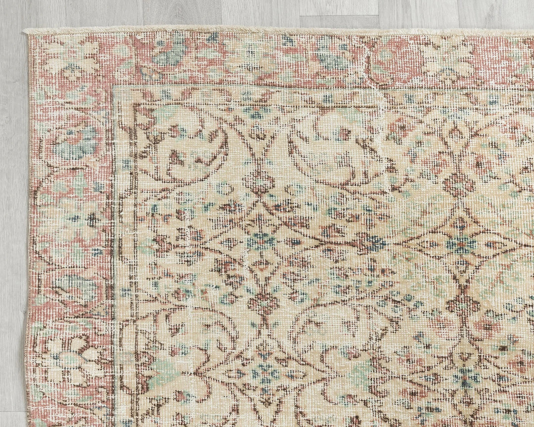 Beige Turkish Oushak Rug 9' 1" x 4' 5" Hand-Knotted | No. VR81054