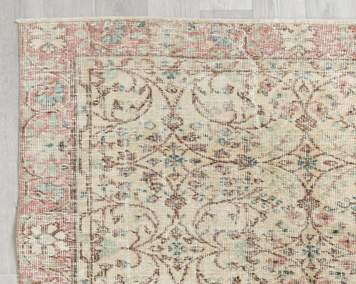 Beige Turkish Oushak Rug 9' 1" x 4' 5" Hand-Knotted | No. VR81054