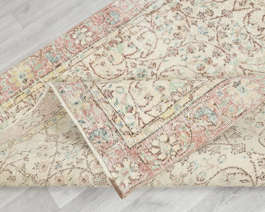 Beige Turkish Oushak Rug 9' 1" x 4' 5" Hand-Knotted | No. VR81054