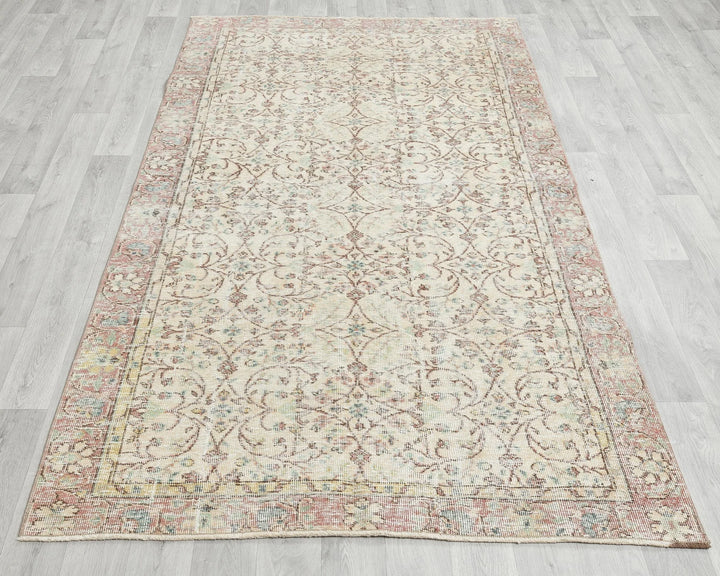 Beige Turkish Oushak Rug 9' 1" x 4' 5" Hand-Knotted | No. VR81054