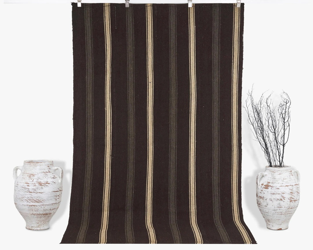 Brown Turkish Kilim Rug 8' 2" x 5' 2" Flat-Weave | No. VR81286