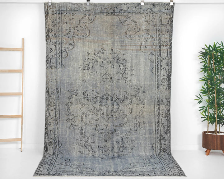 Gray Turkish Oushak Rug 8'11" x 5'2" Hand-Knotted | No. VR81347