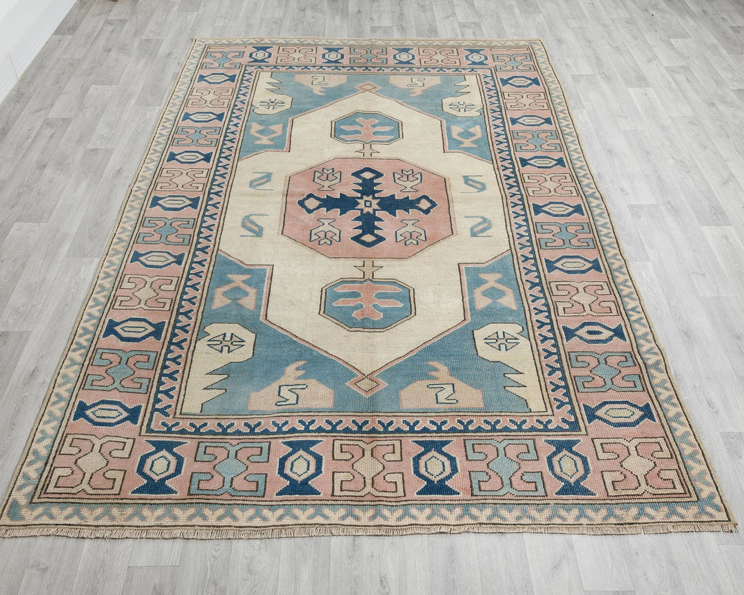 Multicolor Turkish Oushak Rug 6'2" x 8'7" Hand-Knotted | No. VR81445