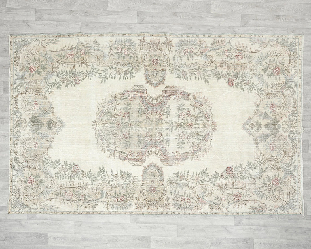 Beige Turkish Oushak Rug 5' 11" x 9' 2" Hand-Knotted | No. VR81606