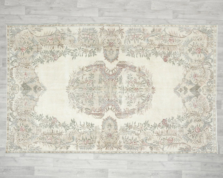 Beige Turkish Oushak Rug 5' 11" x 9' 2" Hand-Knotted | No. VR81606
