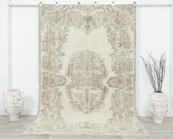 Beige Turkish Oushak Rug 5' 11" x 9' 2" Hand-Knotted | No. VR81606