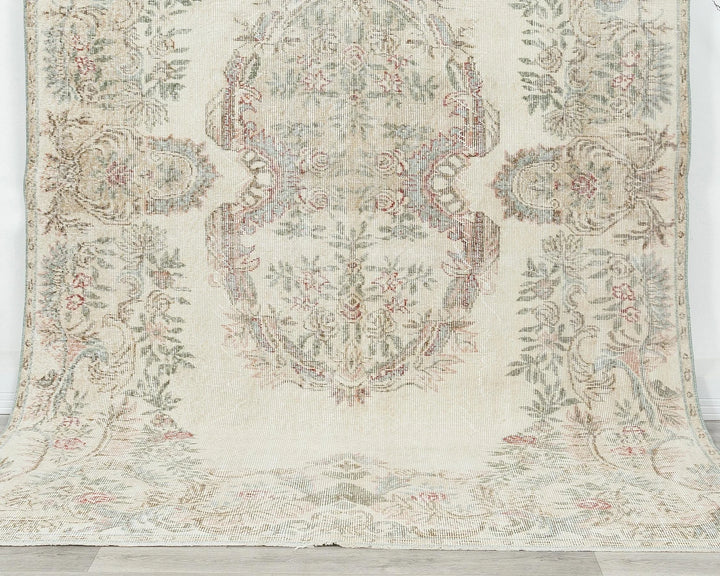 Beige Turkish Oushak Rug 5'11" x 9'2" Hand-Knotted | No. VR81606