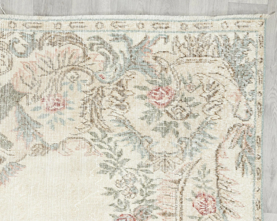 Beige Turkish Oushak Rug 5'11" x 9'2" Hand-Knotted | No. VR81606