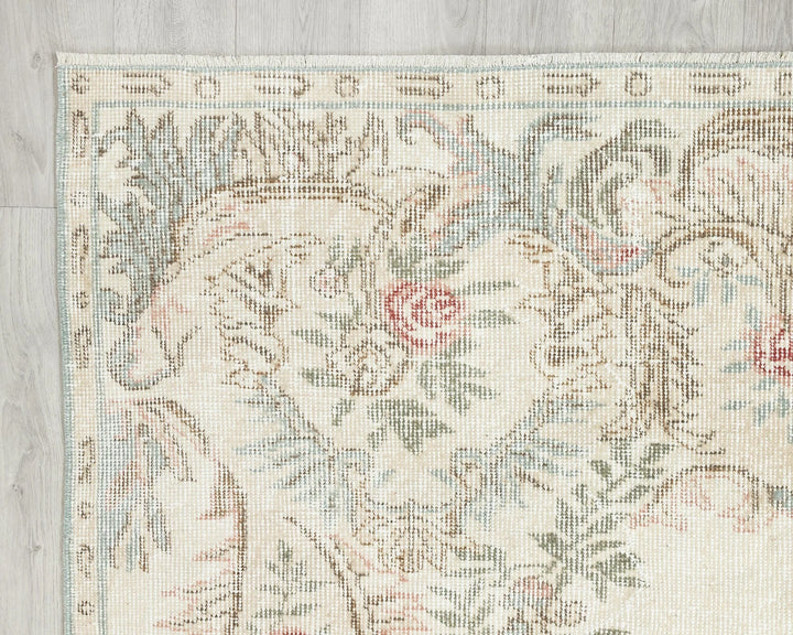 Beige Turkish Oushak Rug 5'11" x 9'2" Hand-Knotted | No. VR81606