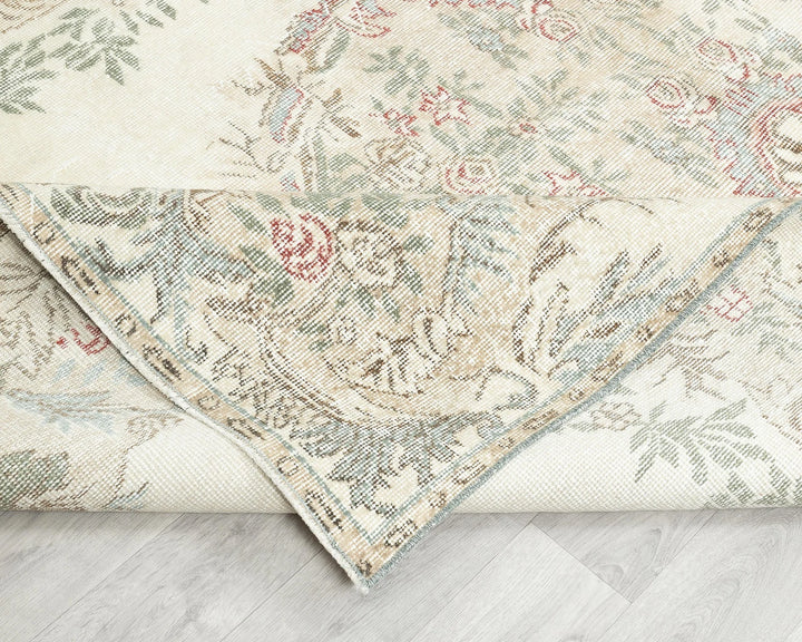 Beige Turkish Oushak Rug 5'11" x 9'2" Hand-Knotted | No. VR81606