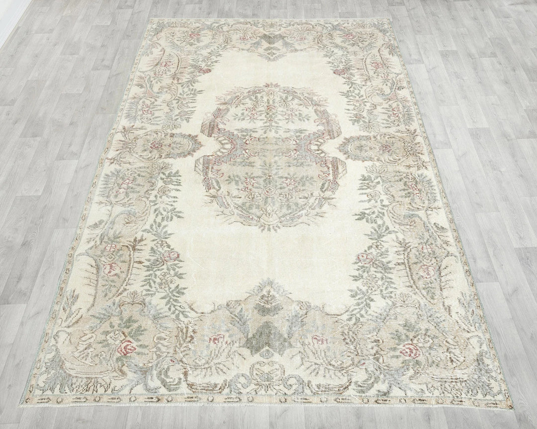 Beige Turkish Oushak Rug 5'11" x 9'2" Hand-Knotted | No. VR81606