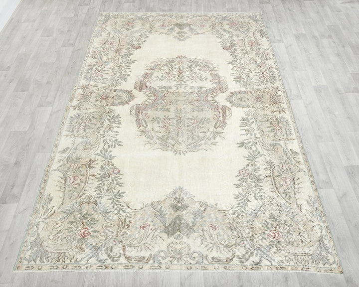 Beige Turkish Oushak Rug 5'11" x 9'2" Hand-Knotted | No. VR81606