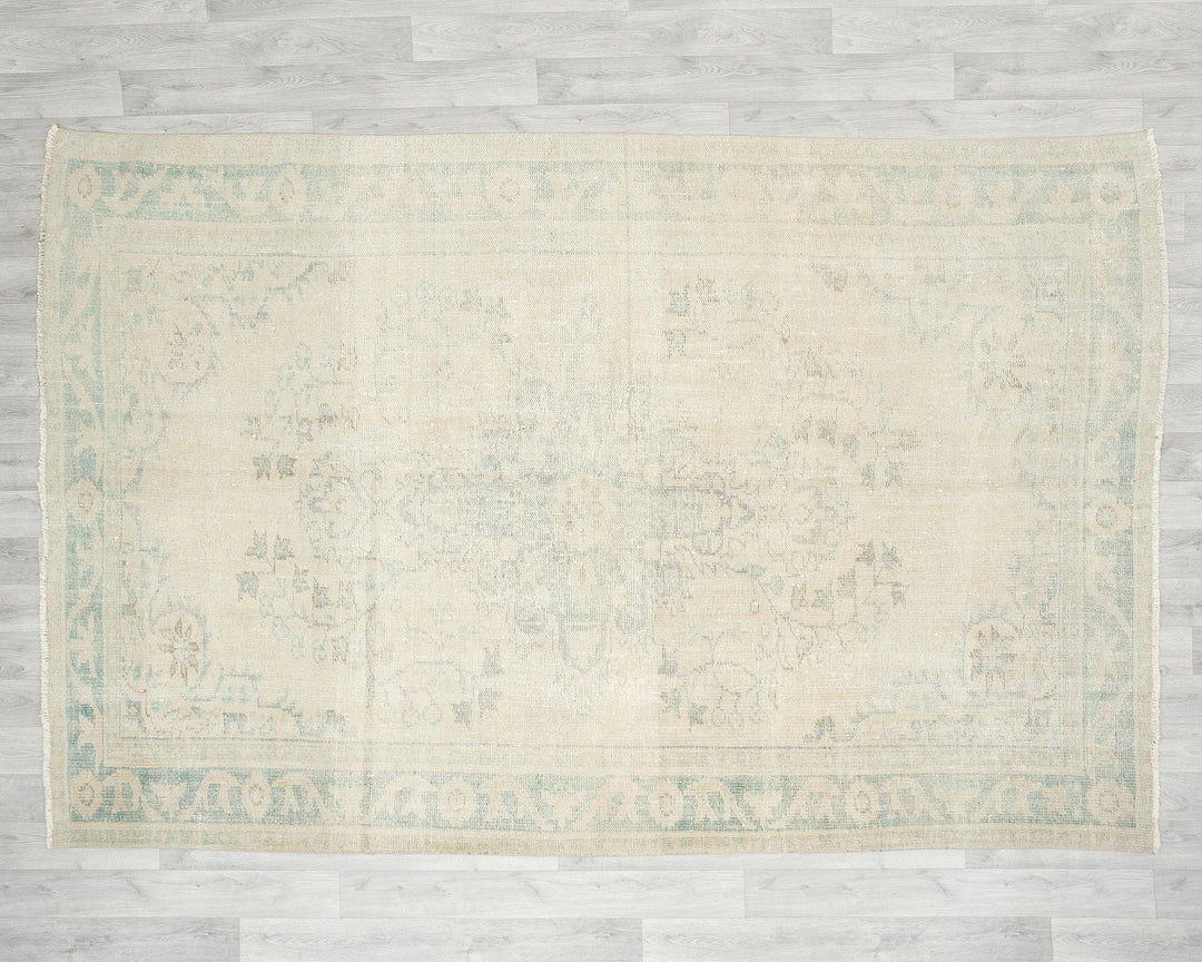 Beige Turkish Oushak Rug 6' 2" x 9' Hand-Knotted | No. VR81752