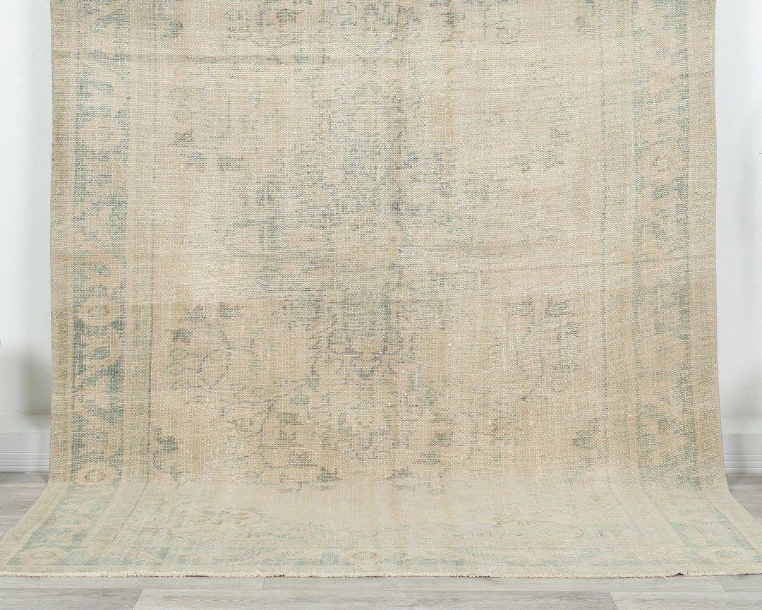 Beige Turkish Oushak Rug 6' 2" x 9' Hand-Knotted | No. VR81752