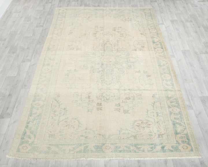 Beige Turkish Oushak Rug 6' 2" x 9' Hand-Knotted | No. VR81752