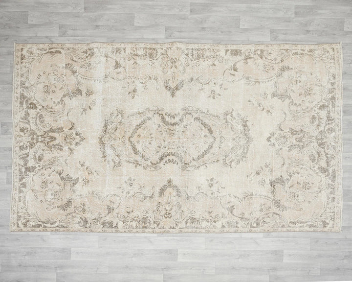 Beige Turkish Oushak Rug 6' 4" x 10' 2" Hand-Knotted | No. VR82012