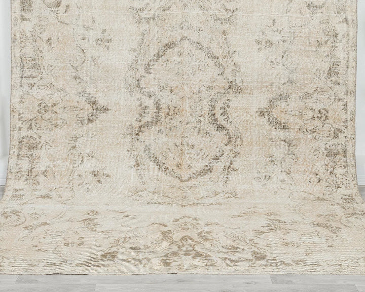 Beige Turkish Oushak Rug 6' 4" x 10' 2" Hand-Knotted | No. VR82012